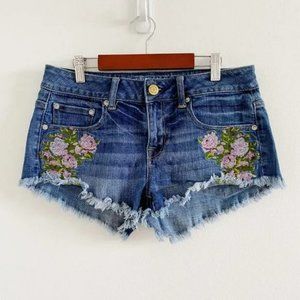 American Eagle Stretch Floral Embroidered Cutoff Shorts